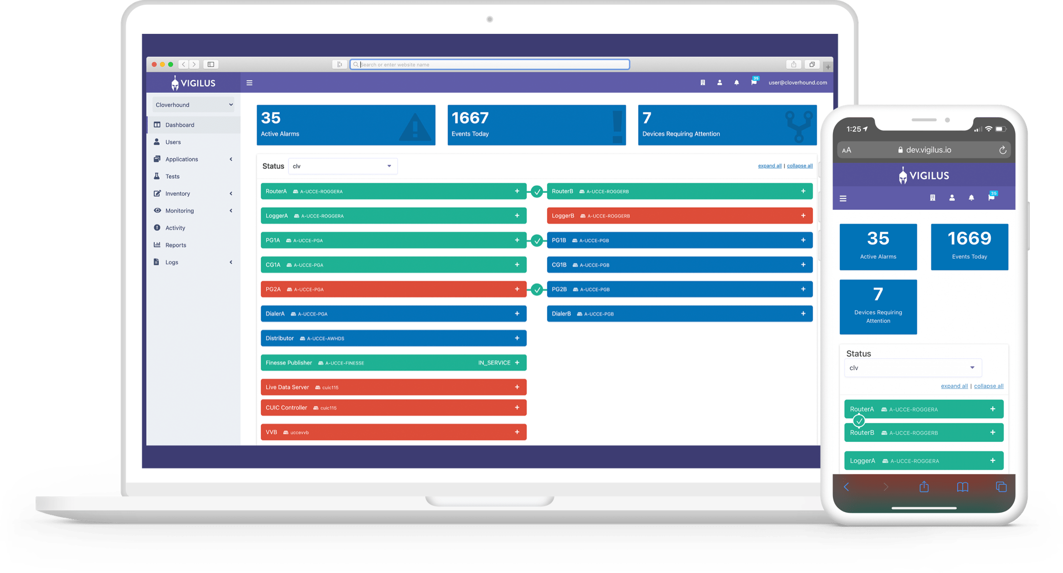 Interfaz de escritorio y móvil de Vigilus